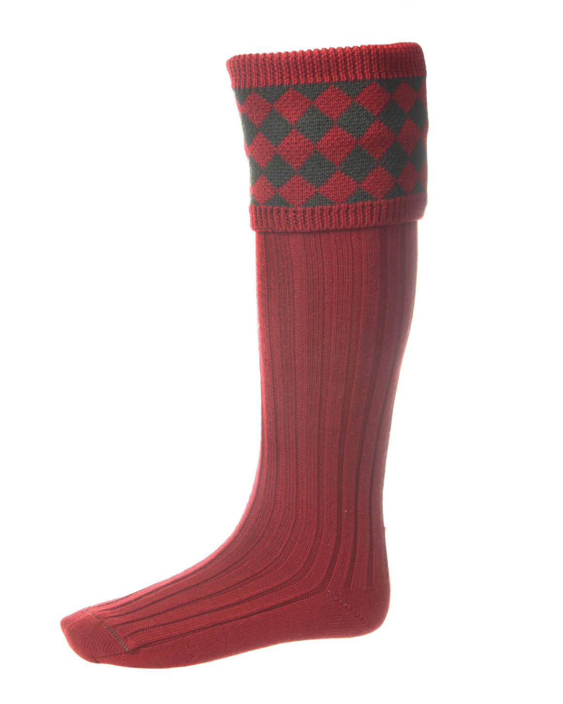 Brick Red Chessboard Shooting Socks With Garters