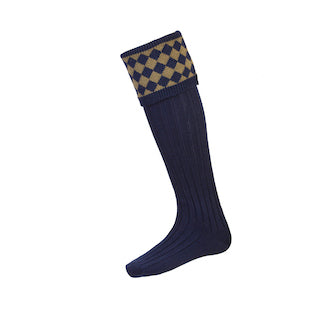 Navy Chessboard Shooting Socks With Garters