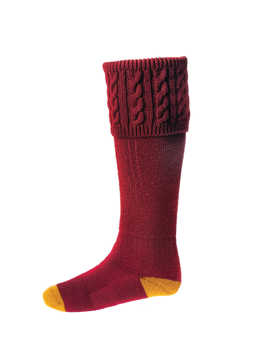 Sutherland Patterned Shooting Sock with Garters Brick Red